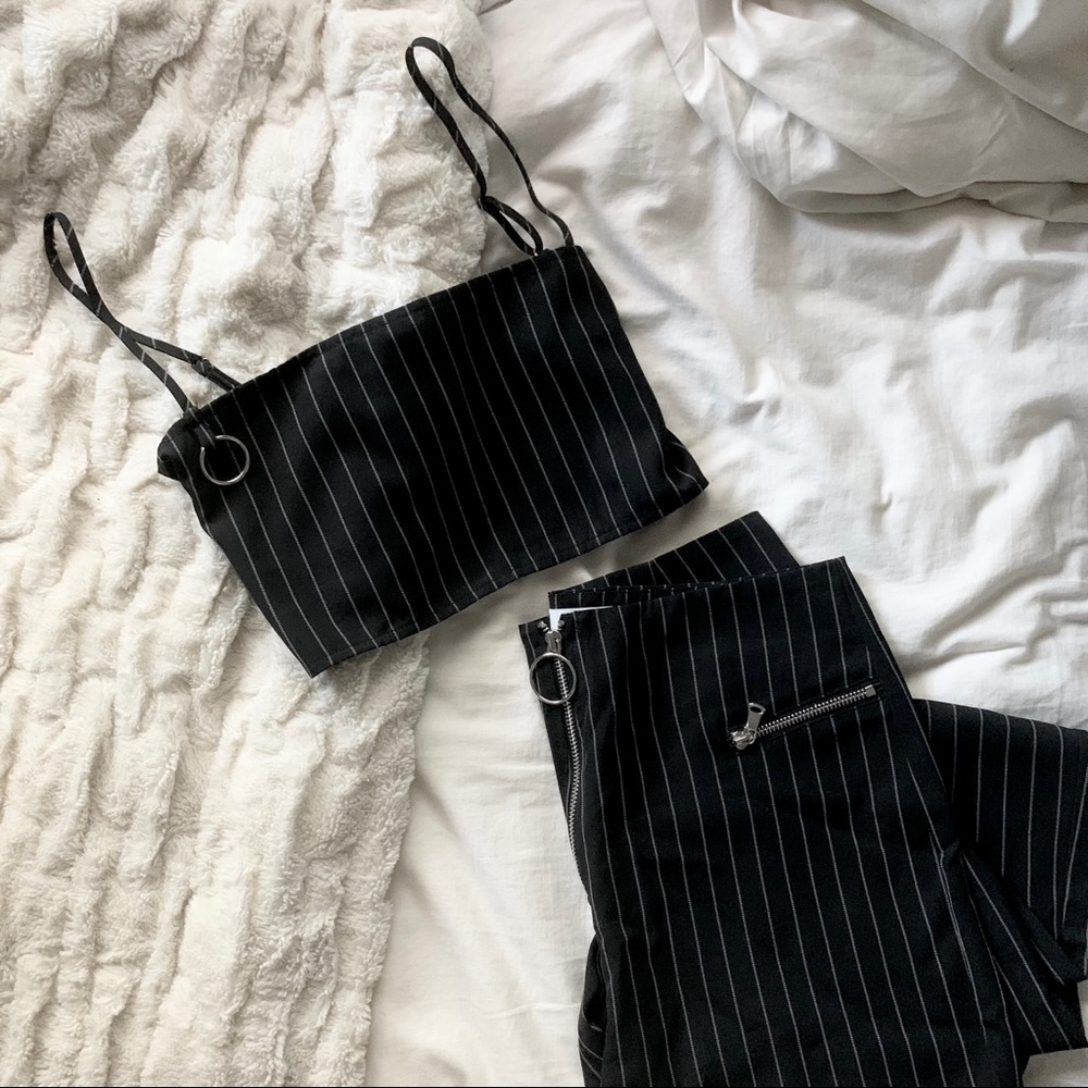 Tiger Mist Black Striped Crop Tank Top Pant Set